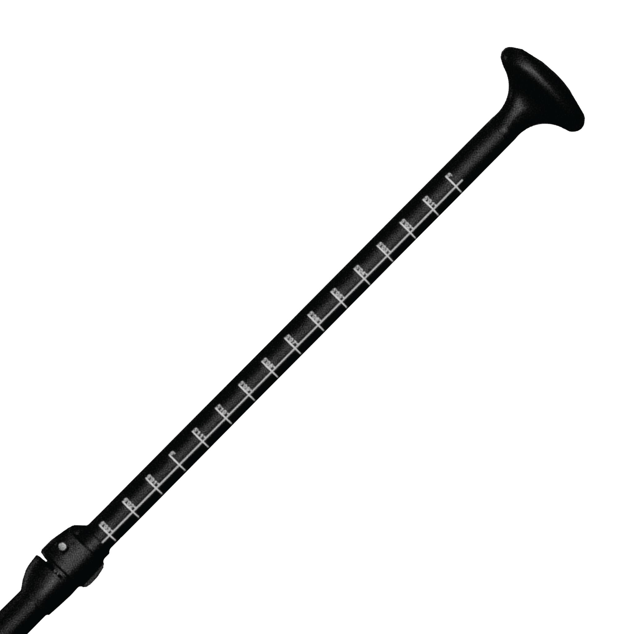 Black paddle with measurement scale on a white background