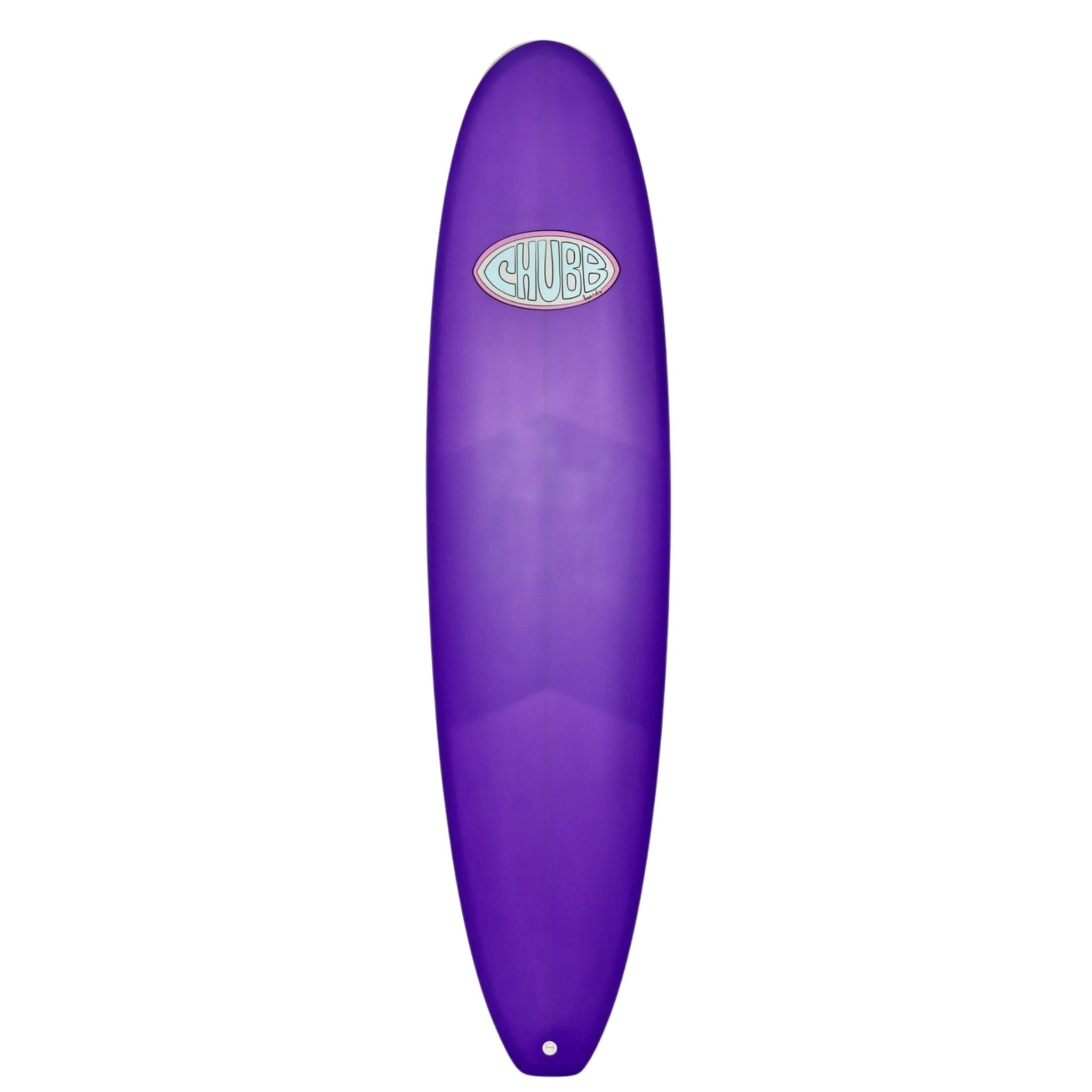 Purple surfboard with a logo on a white background