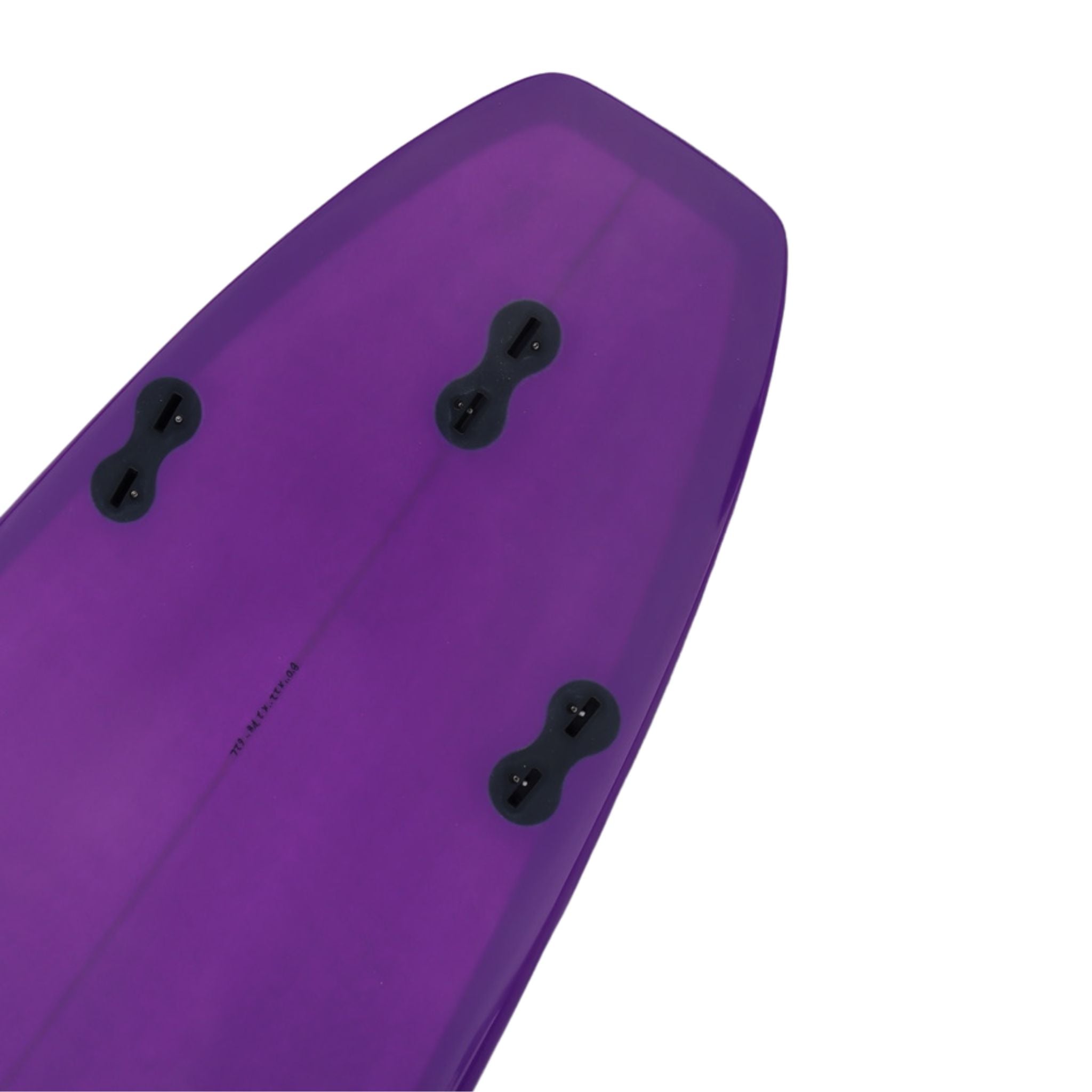 Purple Chubb Surfboard with black attachments on a white background