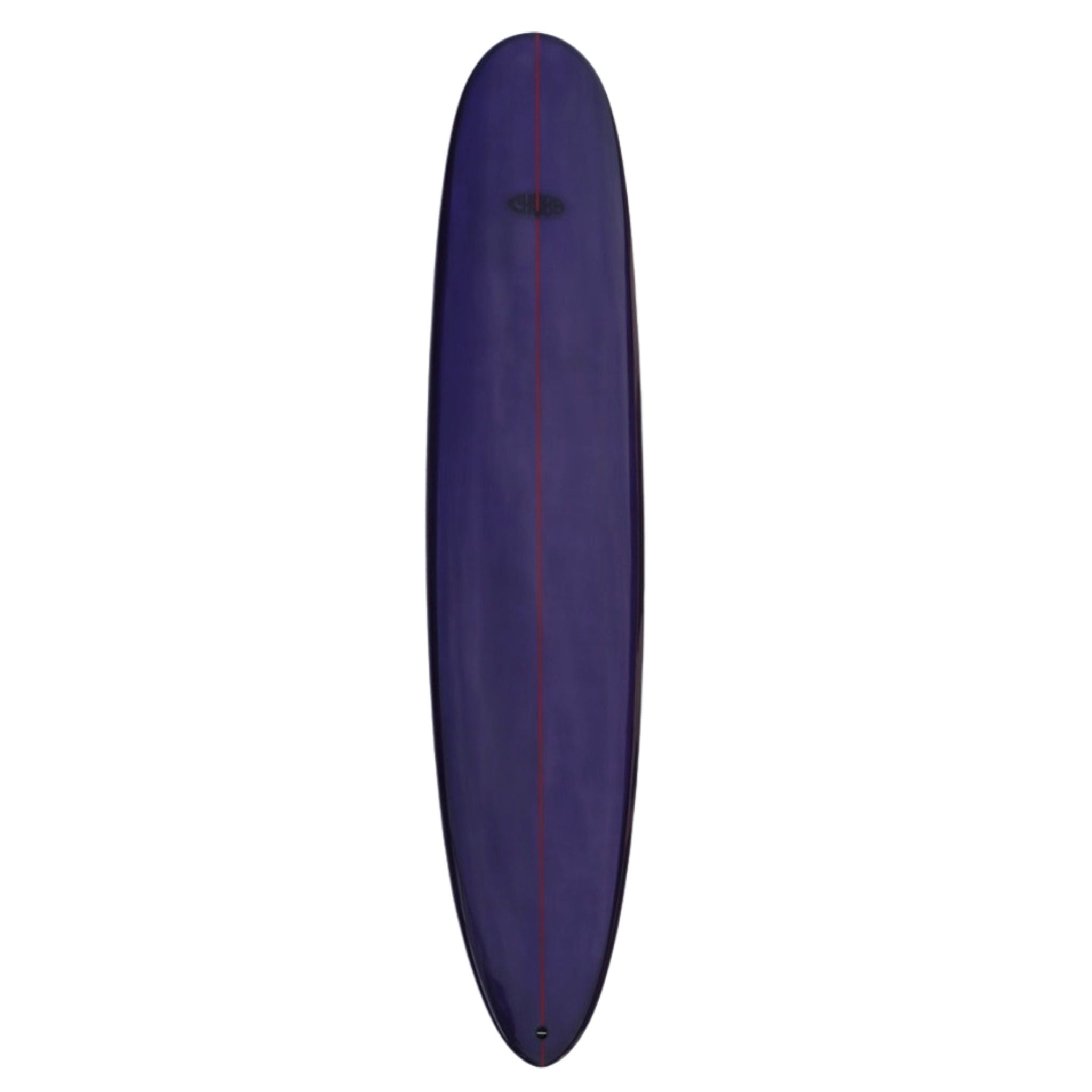 Purple surfboard with a red stripe on a white background