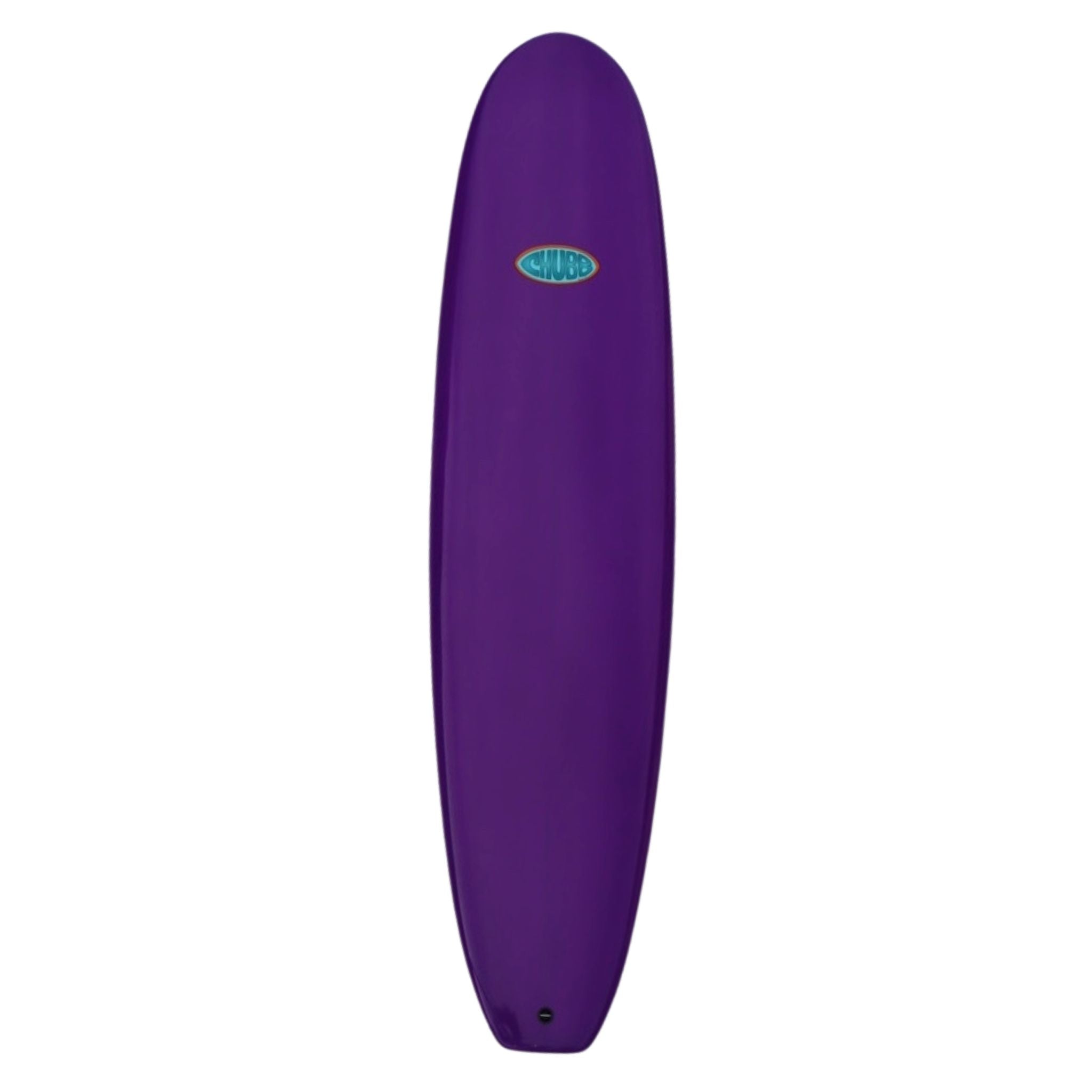Purple surfboard with a logo on a white background