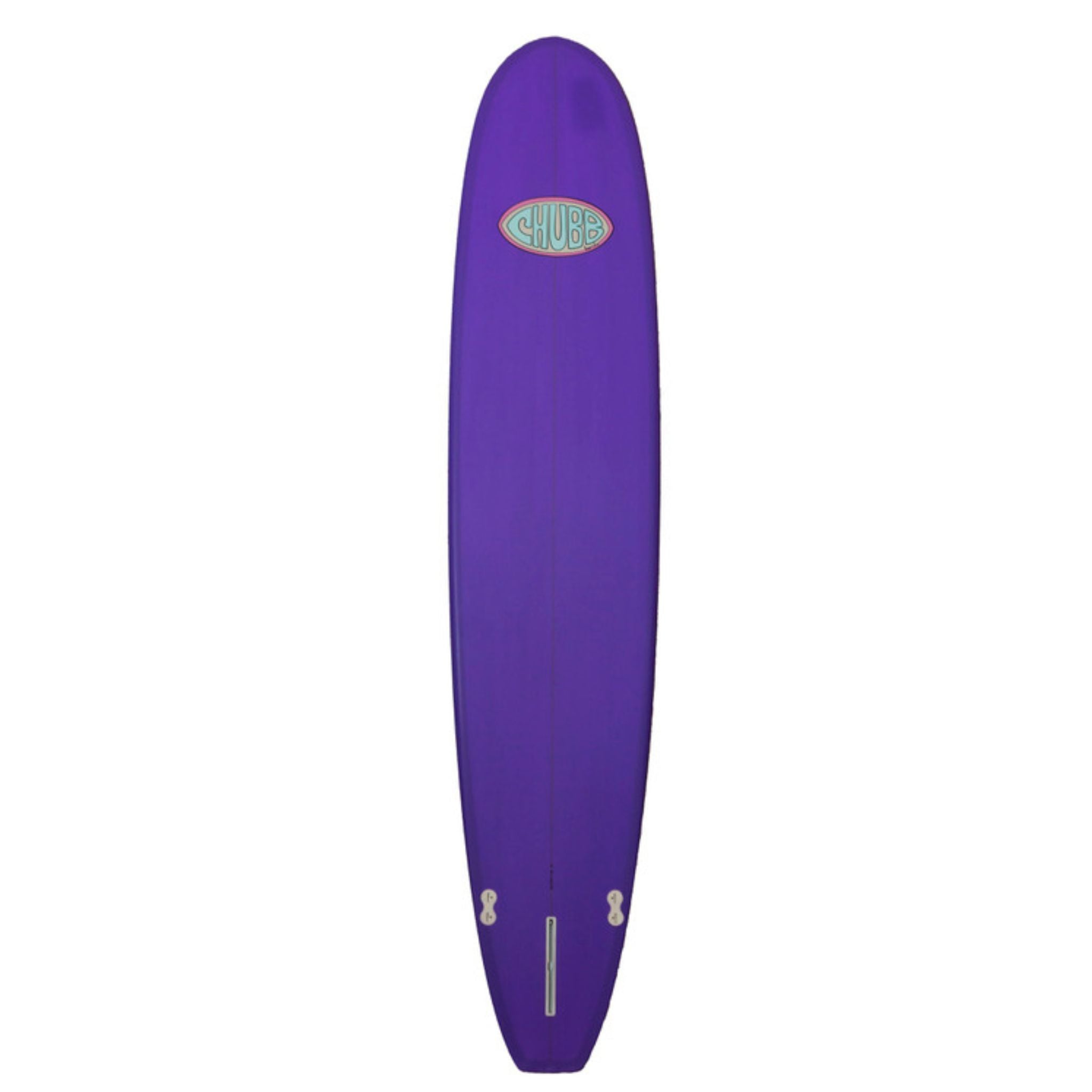 Purple surfboard with a logo on a white background