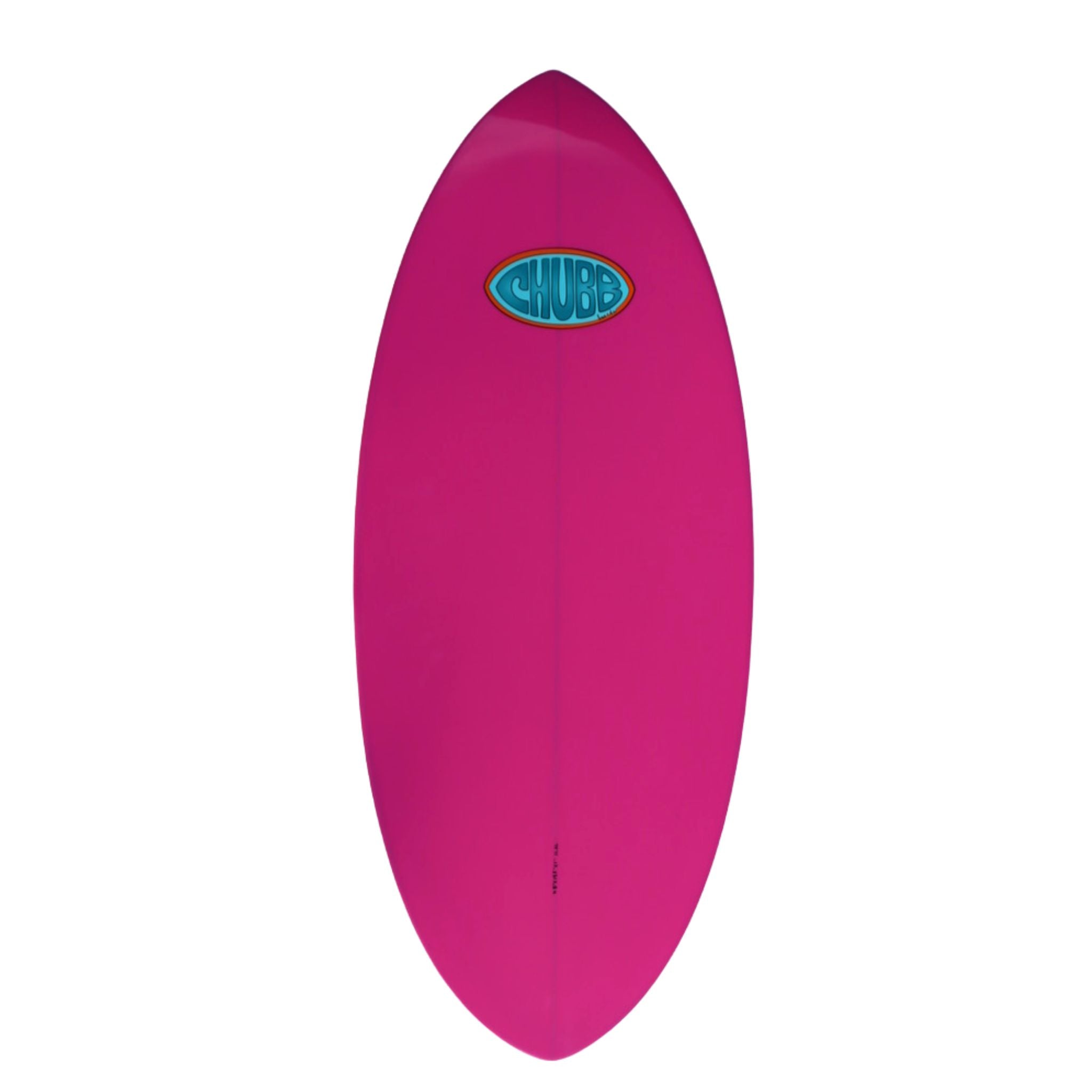 Pink skimboard with a blue logo on a white background
