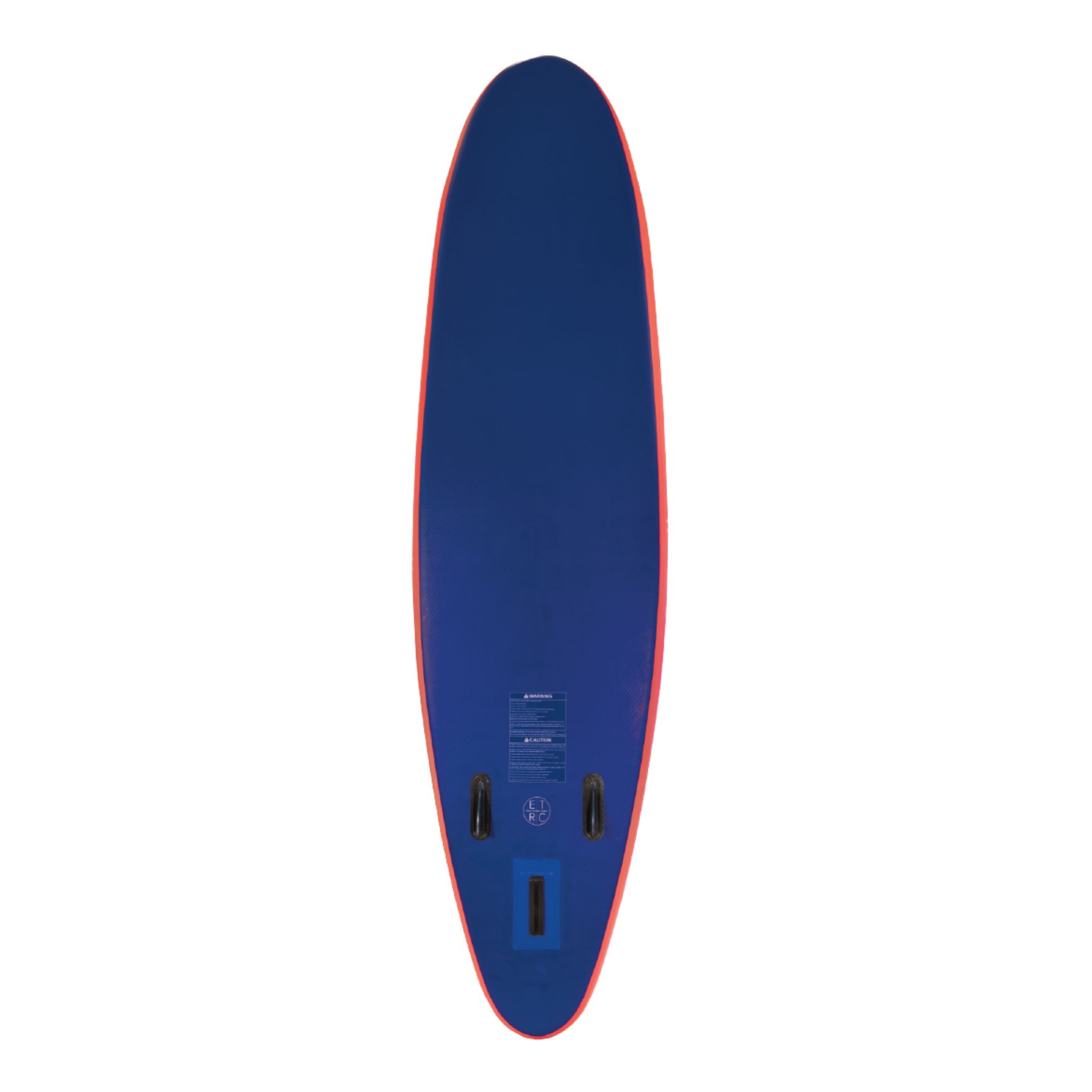 Blue paddleboard with red trim on a white background