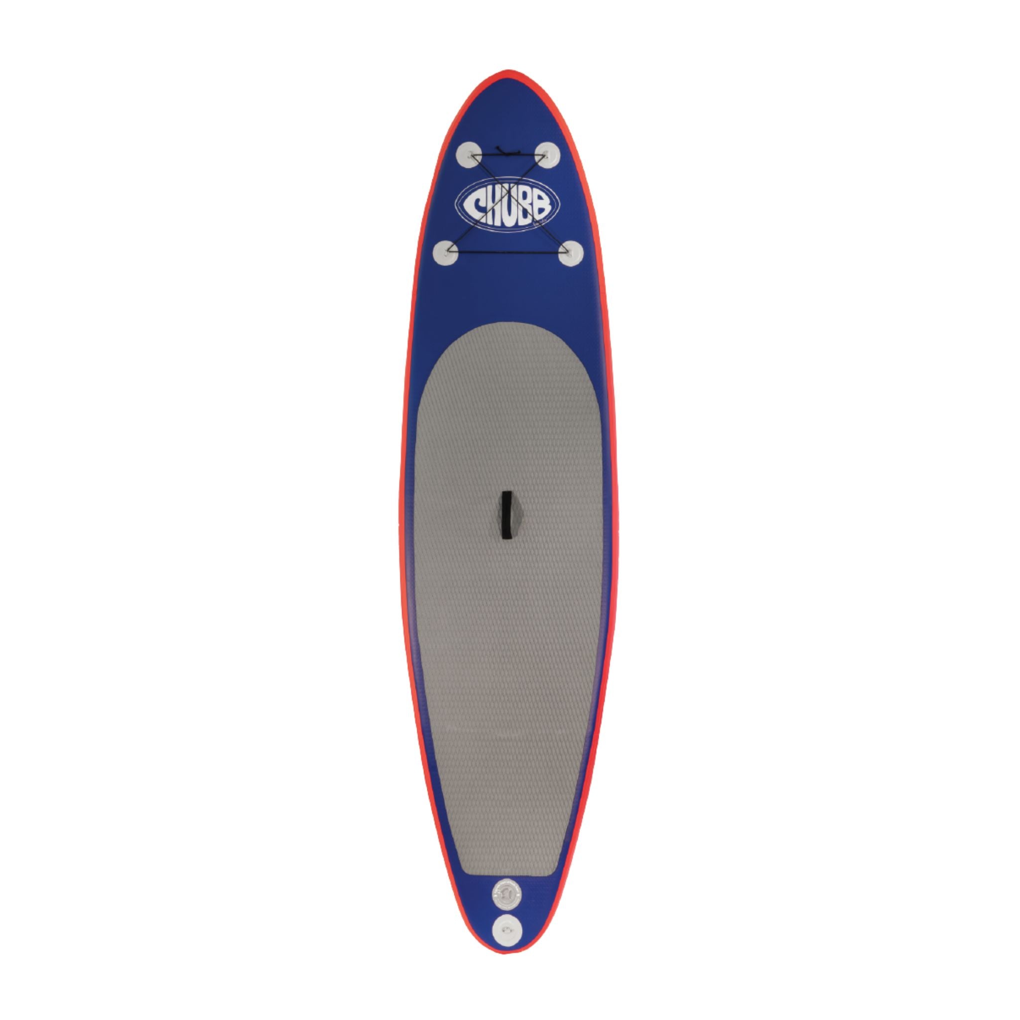 Inflatable paddleboard with Chubb logo on a white background